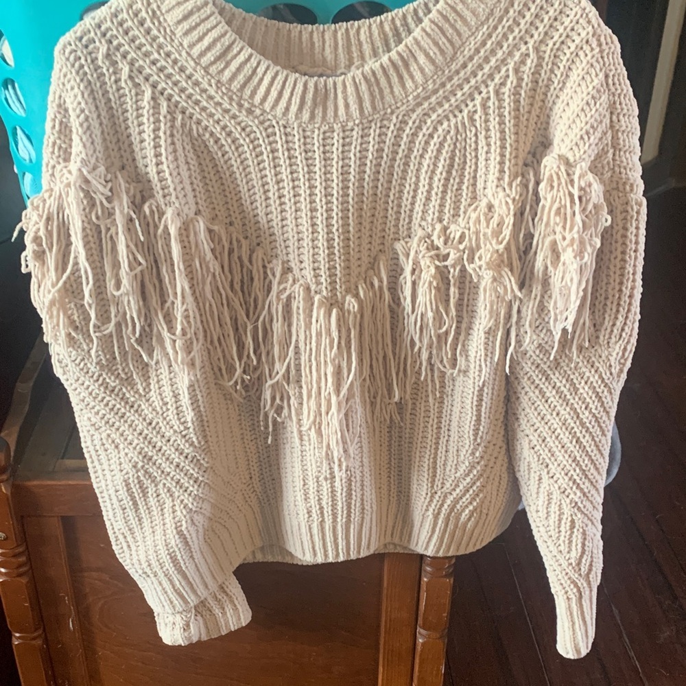 Fringe Detail Cream Sweater